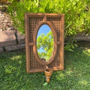 Vintage burwood faux cane mirror